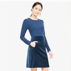 Ann Taylor Teal Lush Velvet A-line Mini Skirt Women Size 10 Front Pockets Cotton